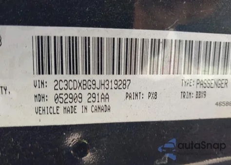 2018 Dodge Charger Sxt Rwd из США, поврежденный, VIN 2C3CDXBG9JH319287